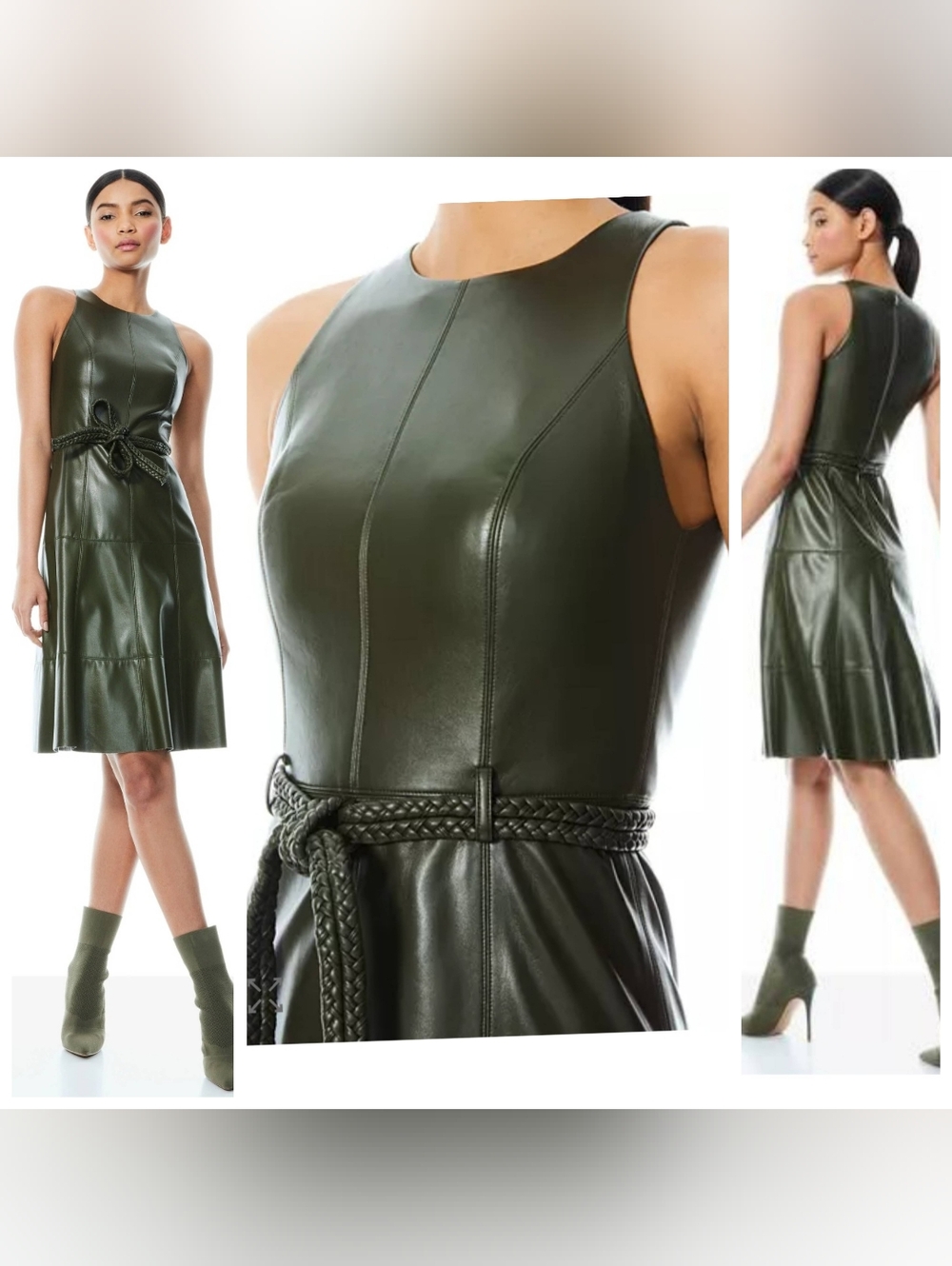 Alice + Olivia Leandra Faux Leather Fit-and-Flare Dress Size 4 - Picture 2 of 16